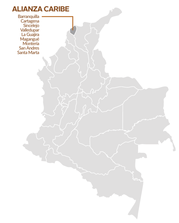 Mapa Colombia resaltando Alianza Caribe Mapa Colombia resaltando Alianza Caribe